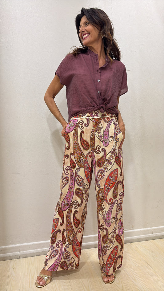 Pantalone con profilo macrame beige