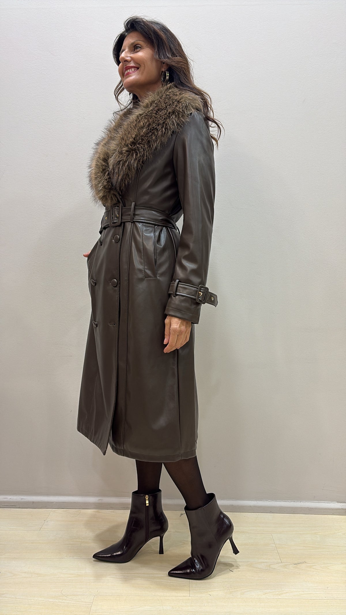 Trench ecopelle con collo in pelo Artigli  E 5749